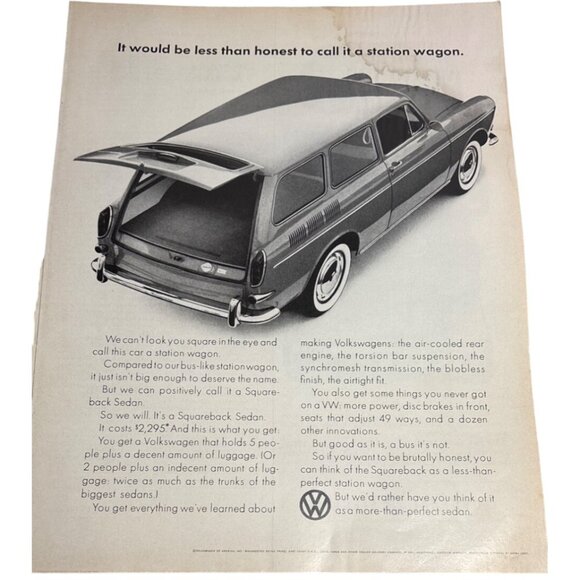Volkswagen Squareback Sedan Print Ad Poster Vintage 1960s 13.5 x 10.5" - Picture 1 of 9